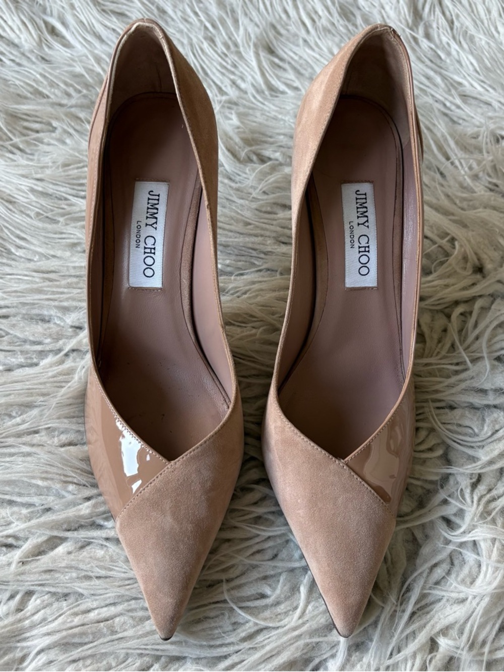 JIMMY CHOO Cass 95mm Ballet Pink Suede & Patent Pointed Toe Pumps EUC Size 40.5 - Picture 7 of 14